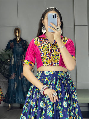Hanch Navratri Navy Blue Floral Lehenga Set