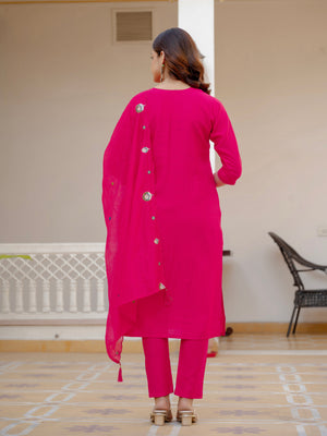 Hanch Pure Viscose Mango Silk Embroidered Straight Kurti Set – Pink