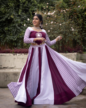 Hanch Navratri Wine White Jogni Lehenga Set