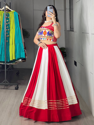 Hanch Navratri Red White Laal Leher Lehenga Set