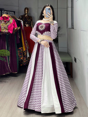 Hanch Navratri Wine White Jogni Lehenga Set