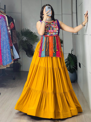 Hanch Navratri Mustard Purple Lehenga Set