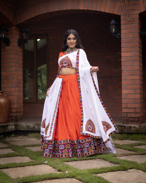 Hanch Navratri Orange White Arches Patch Work Lehenga Set