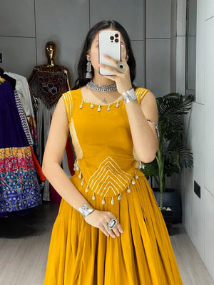 Hanch Navratri Mustard Ambaa Lehenga Set