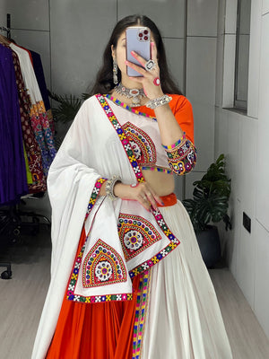Hanch Navratri Orange White Arches Patch Work Lehenga Set