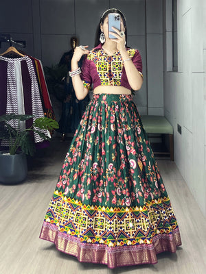 Hanch Navratri Green Floral Lehenga Set