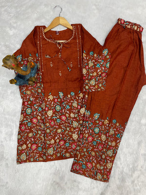 Hanch Pure Cotton Printed Co-Ords Set – Rust