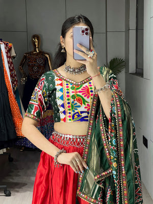 Hanch Navratri Red Patola Lehenga Set - Blouse Unstitched