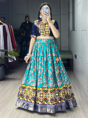 Hanch Navratri Firozi Floral Lehenga Set