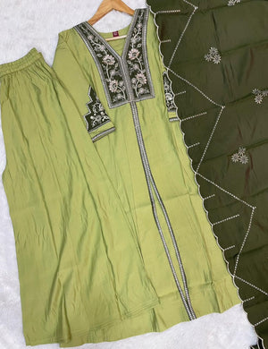 Hanch Roman Silk Embroidered Anarkali Kurti Set – Pista