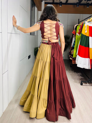 Hanch Navratri Brown Beige Brownie Lehenga Set