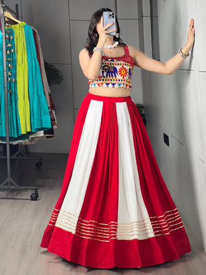 Hanch Navratri Red White Laal Leher Lehenga Set