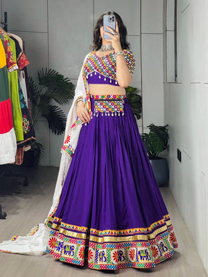 Hanch Navratri Purple White Shyama Lehenga Set