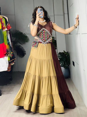 Hanch Navratri Brown Beige Brownie Lehenga Set