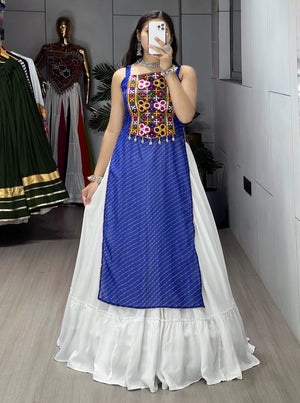Hanch Navratri Royal Blue Kurti Lehenga Set