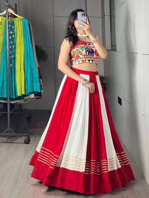 Hanch Navratri Red White Laal Leher Lehenga Set