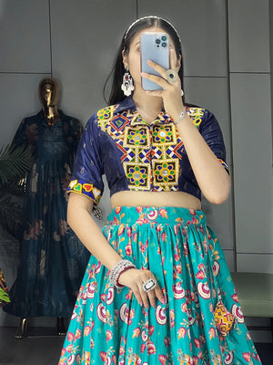 Hanch Navratri Firozi Floral Lehenga Set