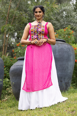 Hanch Navratri Rani Pink Kurti Lehenga Set