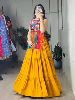 Hanch Navratri Mustard Purple Lehenga Set