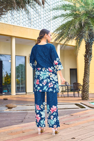 Hanch Pure Cotton Printed Co-Ords Set – Blue