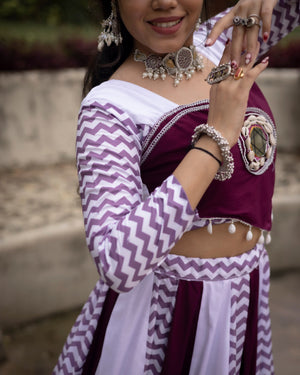 Hanch Navratri Wine White Jogni Lehenga Set