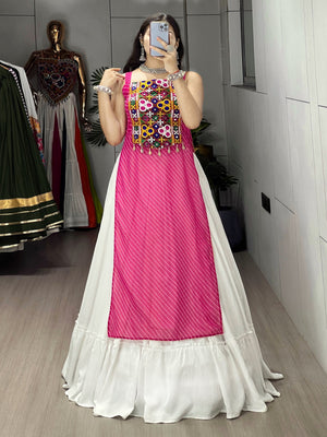 Hanch Navratri Rani Pink Kurti Lehenga Set