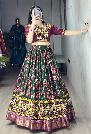 Hanch Navratri Green Floral Lehenga Set