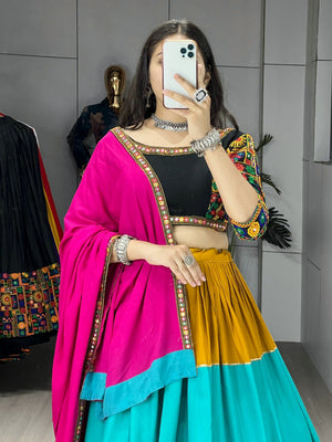 Hanch Navratri Multicolor Pachrang Lehenga Set