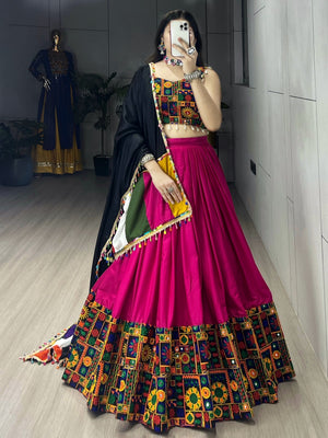 Hanch Navratri Rani Pink Gamthi Mirror Work Lehenga Set