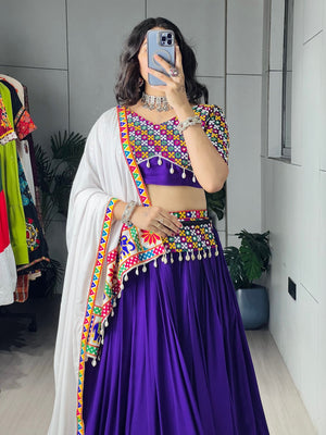 Hanch Navratri Purple White Shyama Lehenga Set