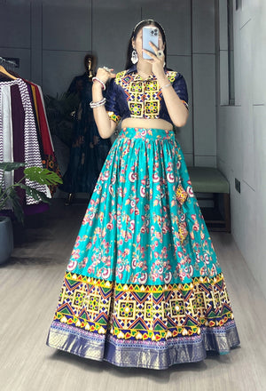 Hanch Navratri Firozi Floral Lehenga Set