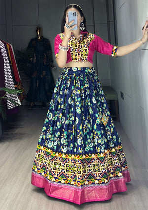 Hanch Navratri Navy Blue Floral Lehenga Set