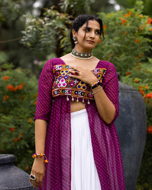 Hanch Navratri Wine Kurti Lehenga Set
