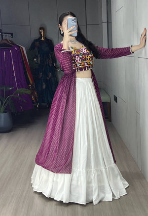 Hanch Navratri Wine Kurti Lehenga Set