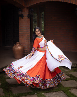 Navratri Orange White Arches Patch Work Lehenga Set