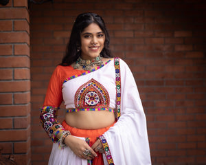 Hanch Navratri Orange White Arches Patch Work Lehenga Set