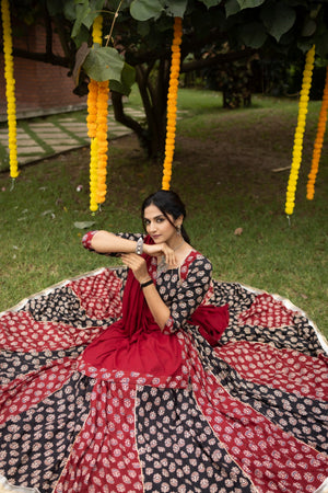 Hanch Navratri Black Satira Lehenga Set