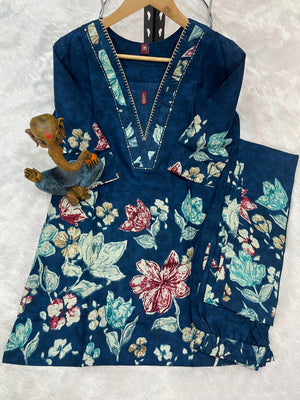 Hanch Pure Cotton Printed Co-Ords Set – Blue