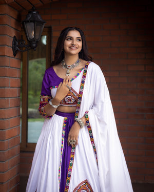 Hanch Navratri Purple White Arches Patch Work Lehenga Set