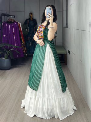 Hanch Navratri Green Kurti Lehenga Set