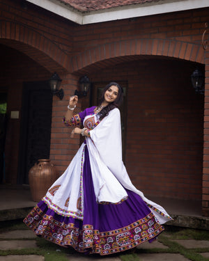 Hanch Navratri Purple White Arches Patch Work Lehenga Set