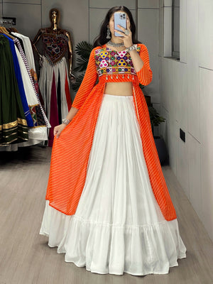 Hanch Navratri Orange Kurti Lehenga Set