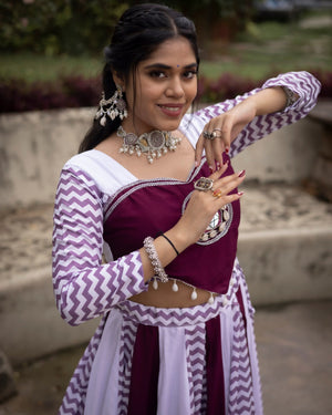 Hanch Navratri Wine White Jogni Lehenga Set