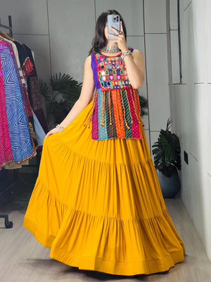 Hanch Navratri Mustard Purple Lehenga Set