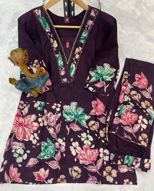 Hanch Pure Cotton Printed Co-Ords Set – Purple