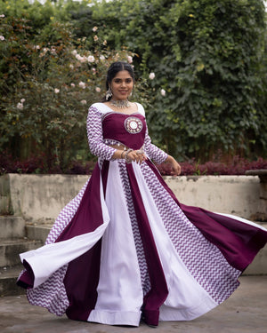 Hanch Navratri Wine White Jogni Lehenga Set