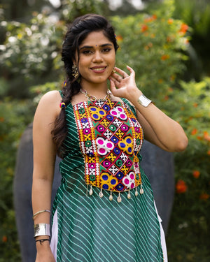 Hanch Navratri Green Kurti Lehenga Set