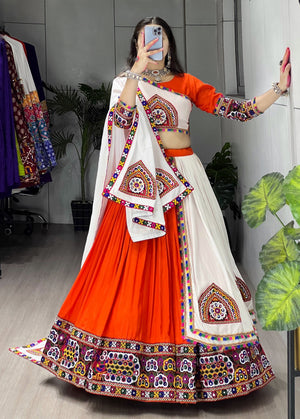 Hanch Navratri Orange White Arches Patch Work Lehenga Set
