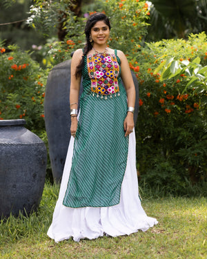 Hanch Navratri Green Kurti Lehenga Set