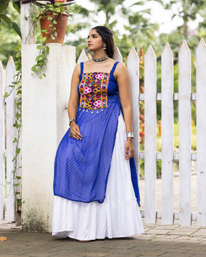 Hanch Navratri Royal Blue Kurti Lehenga Set